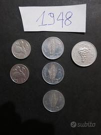 MONETE REPUBBLICA ITALIA 1 2 5 10 L 1948 1949 1950