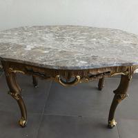 Antico Tavolino da Salotto in Marmo e Legno Dorato