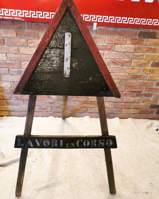 CTI TCI TOURING CARTELLO STRADA LEGNO LAVORI ORIG.
