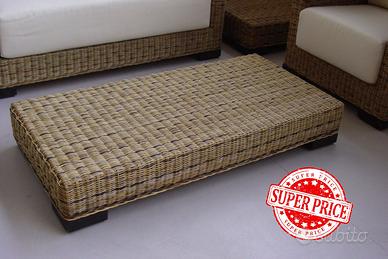 Tavolino da salotto o veranda in rattan naturale