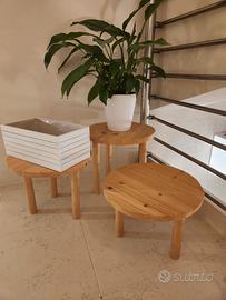 set di 3 alzate in legno portapiante portafiori 