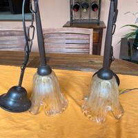 Coppia di lampade a sospensione in vetro e metallo