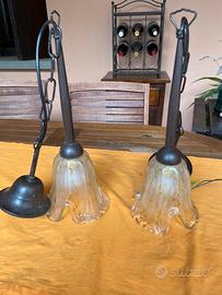 Coppia di lampade a sospensione in vetro e metallo