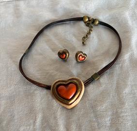 Collana e orecchini, cuore rosso, Thun