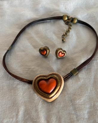 Collana e orecchini, cuore rosso, Thun