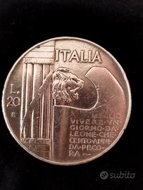 Lire 20 Argento 1928 Decennale Vittoria RARA