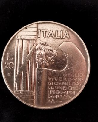 Lire 20 Argento 1928 Decennale Vittoria RARA