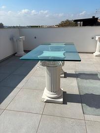 Tavolo vetro  in vetro 4 colonne romane calcetru