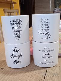 Lotto N. 4 vasetti di ceramica con parole