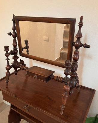 Specchiera antica in legno con portacandele 