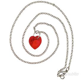 Collana cuore rosso cristallo Swarovski e acciaio