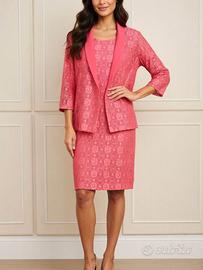 Completo Blaser e vestito in pizzo rosa tg. 46