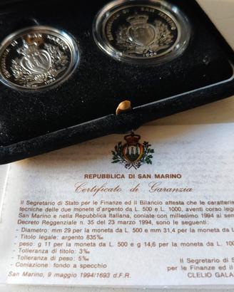 San Marino 1994 dittico argento mondiali u.s.a. 94