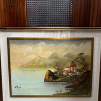 Quadro dipinto a mano paesaggio lacustre