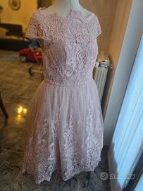 Abito rosa cipria pizzo e tulle principessa M/L