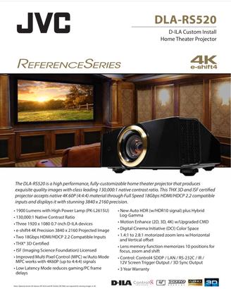 JVC RS520/X7500  1900 ansi lumen 4K Hdr