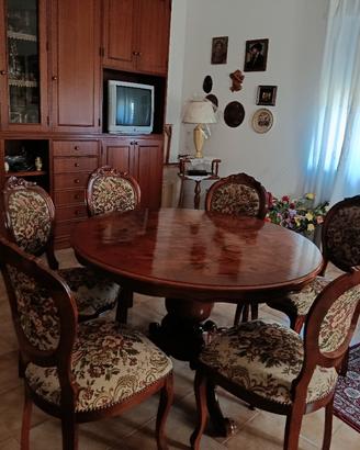 tavolo in radica di noce più sedie