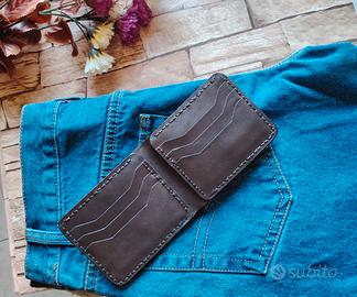 Portafoglio artigianale in Vera pelle marrone slim