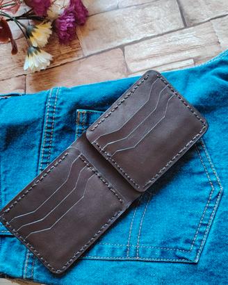 Portafoglio artigianale in Vera pelle marrone slim