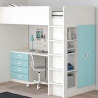 SMÅSTAD Letto a soppalco, bianco blu