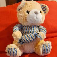 PELUCHE ORSETTO BEIGE AZZURRO CON CARAMELLA STOFFA