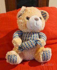 PELUCHE ORSETTO BEIGE AZZURRO CON CARAMELLA STOFFA