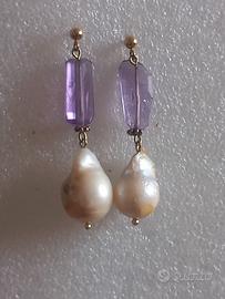 orecchini perla barocca e ametista
