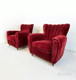 Coppia di poltrone 1940 - velluto bordeaux
