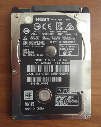 HDD Hard disk HGST 500GB 2,5 pollici per notebook