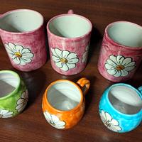 N. 6 Tazze Ceramica con Fiori