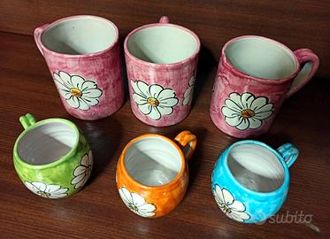 N. 6 Tazze Ceramica con Fiori