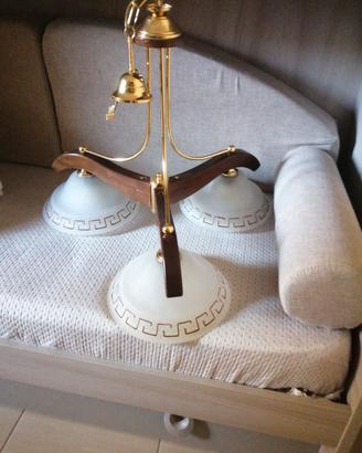 Lampadario in legno e ottone con tre lampade