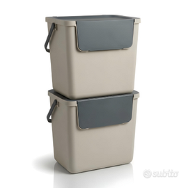 Set 2 pattumiere per differenziata, 2x30l, beige