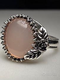 Anello placcato argento con pietra rosa