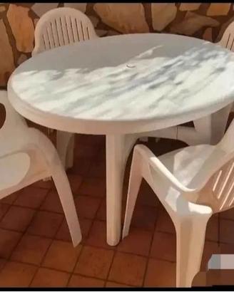 Tavolo da giardino 4 Sedie ombrellone e Base 