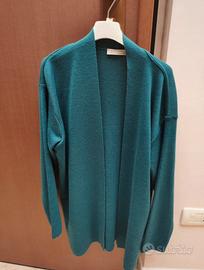 Cardigan Lana Merinos Petrolio Aperto Oversized