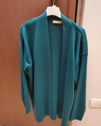 Cardigan Lana Merinos Petrolio Aperto Oversized