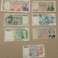 Lotto sette banconote vecchie lire. 