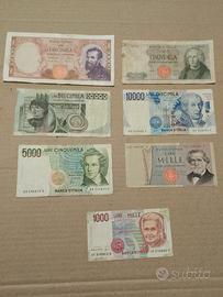 Lotto sette banconote vecchie lire. 