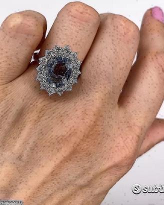 ANELLO ORO 18kt. DIAMANTI e ZAFFIRO BLU CHIARO