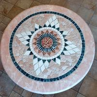 Piano tavolo in rosa perlino con rosone multimarmi