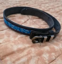 cinta in vera pelle  95 cm nera e blu