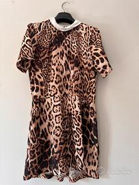 Vestito corto animalier con colletto bianco