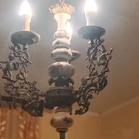 LAMPADARIO BRONZO E CERAMICA IN CRAQUELE' ANNI 60