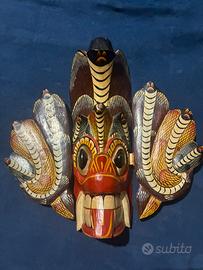 Maschera in legno dipinta a mano, vintage