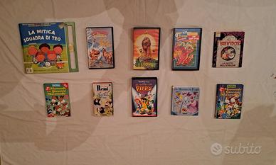 Videocassette cartoni animati, libri, cartine geog