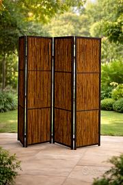 Paravento divisorio pieghevole metallo e bambù