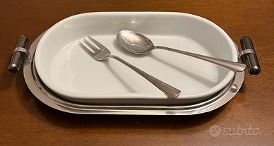Pirofila ovale da portata con vassoio in acciaio