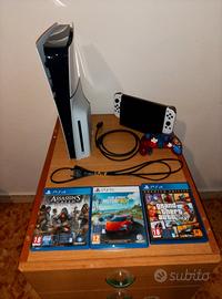 ps5 e Nintendo switch con giochi.