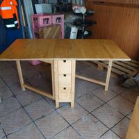 Tavolo in legno massello pieghevole con cassetti